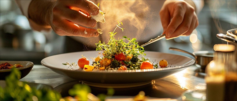 Plated dish with garnish
